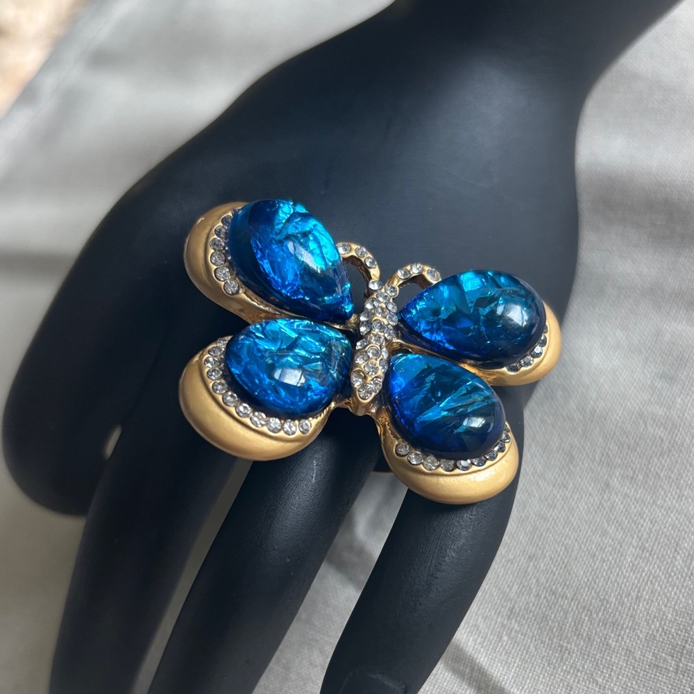 Stunning Blue and Gold Butterfly Ring